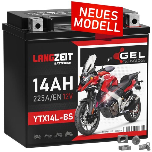 Langzeit Gel Motorradbatterie YTX14L-BS 14Ah 12V