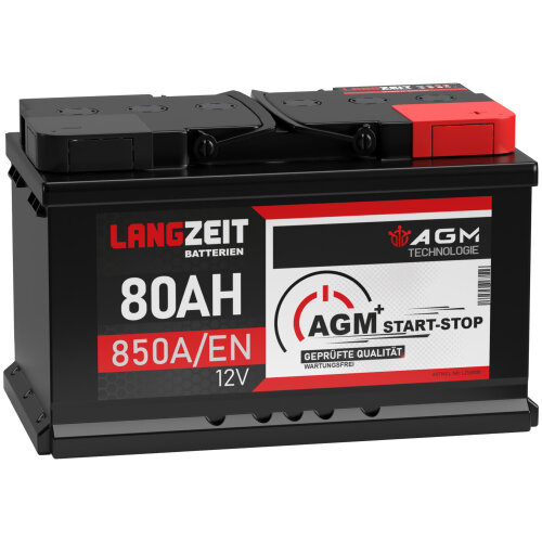 LANGZEIT AGM+ Batterie 80Ah / 12V / 850A/EN