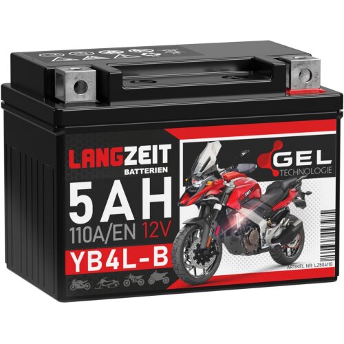 LANGZEIT Gel Motorrad Batterie YB4L-B - 5AH 12V