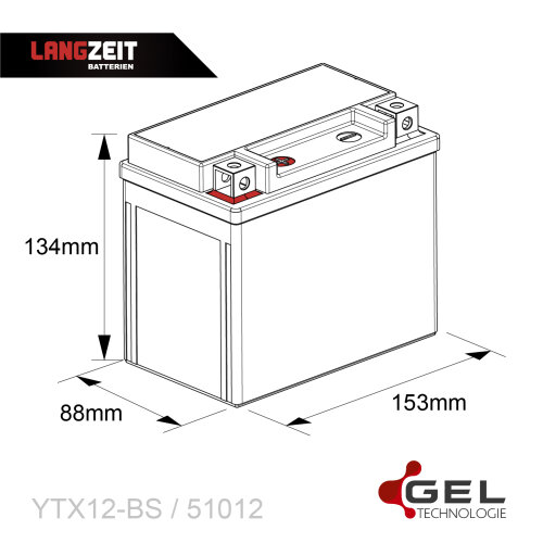 Langzeit Gel Motorradbatterie YTX12-BS 12Ah 12V, 32,90 €