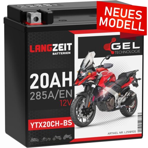 LANGZEIT Gel Motorrad Batterie YTX20CH-BS - 20AH 12V