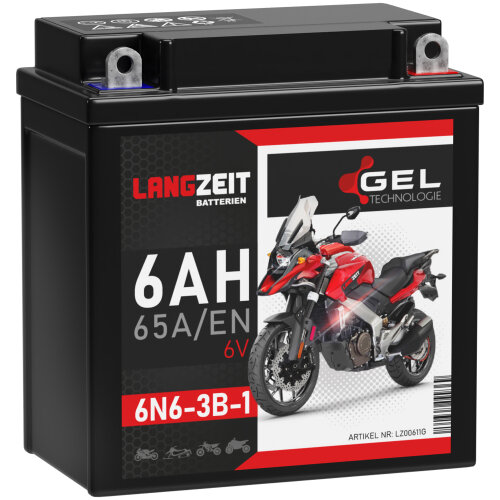 Langzeit Gel Motorradbatterie 6N6-3B-1 6Ah 12V