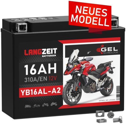 Langzeit Gel Motorradbatterie YB16AL-A2 16Ah 12V