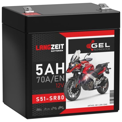 LANGZEIT Gel Motorrad Batterie S51-SR80 5AH 12V