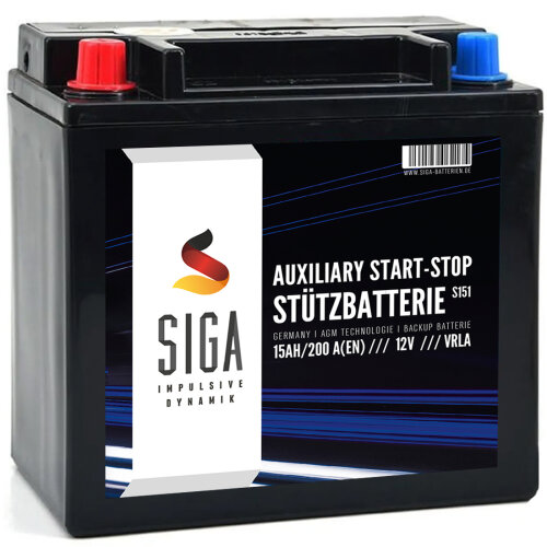 SIGA Stützbatterie 12V 12Ah Gel Batterie Backup Batterie CX23-10C655-AC 12V 15Ah 220A/EN EK151 524201 Longlife Technologie sofort einsatzbereit vorgeladen auslaufsicher wartungsfrei