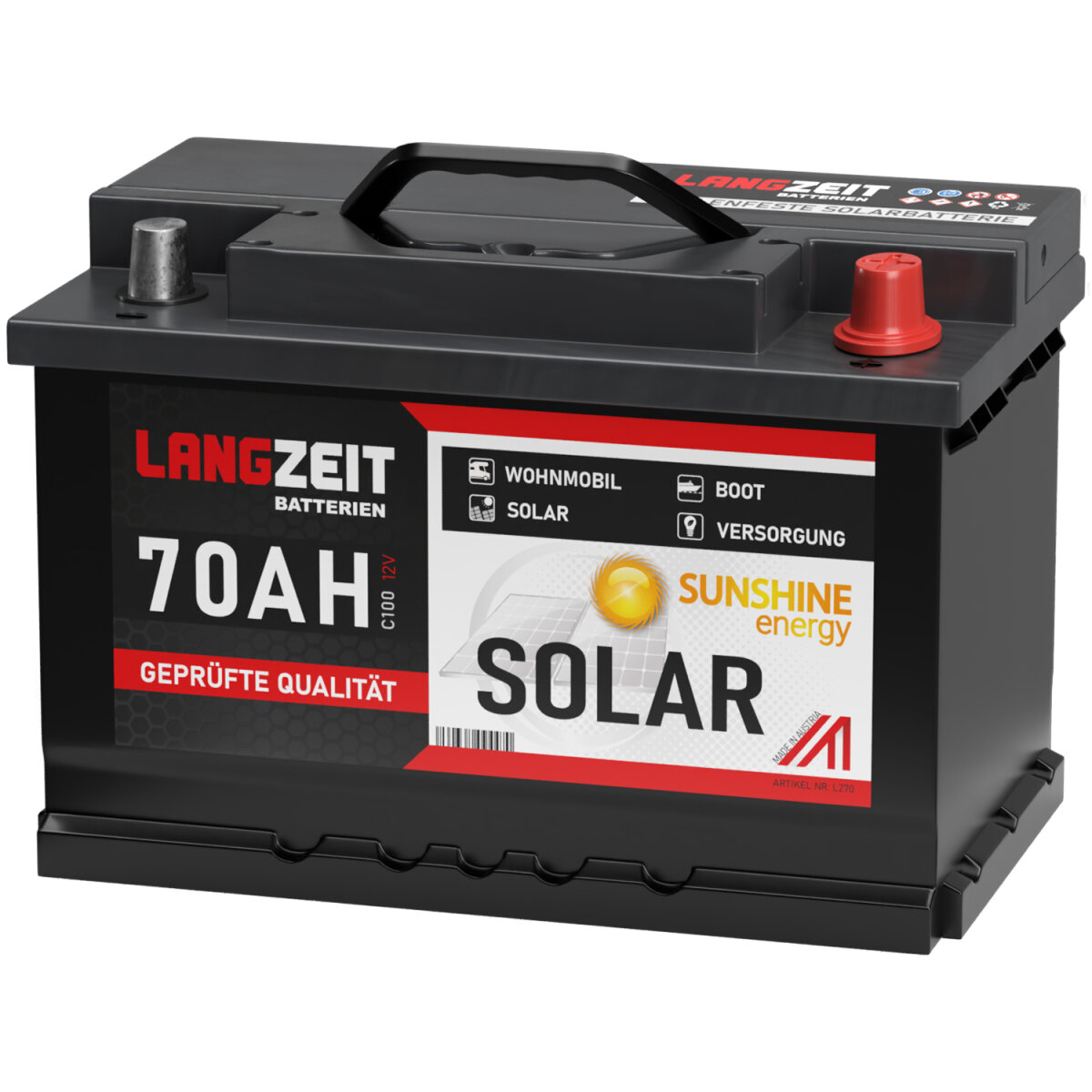 Langzeit Solar Semi-Traktionsbatterie 70Ah 12V, 89,92 €