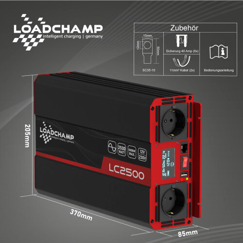 Loadchamp Sinus Wechselrichter 2500W 12V Inverter, 243,61 €